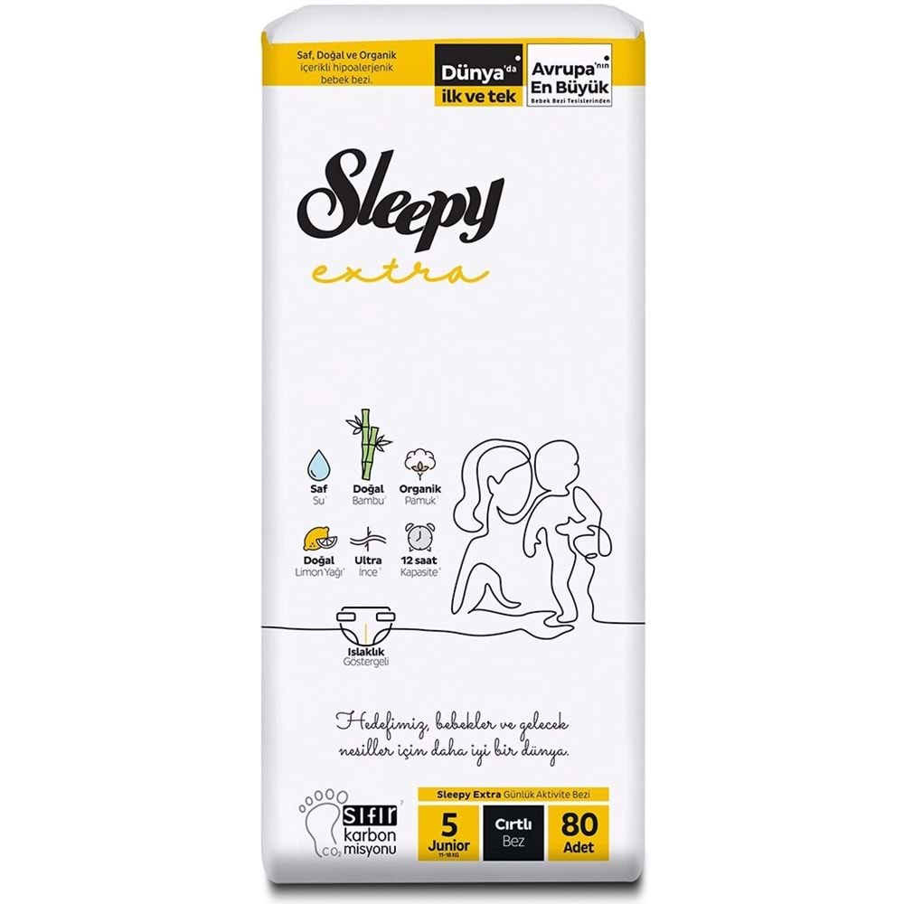 Sleepy Bebek Bezi Extra Beden:5 (11-18Kg) Junior 320 Adet Avantaj Ultra Pk (4PK*80)