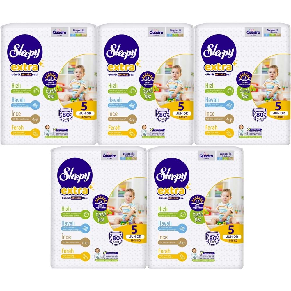 Sleepy Bebek Bezi Extra Beden:5 (11-18Kg) Junior 400 Adet Mega Ultra Pk (5PK*80)