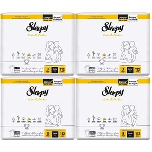 Sleepy Bebek Bezi Extra Beden:3 (4-10KG) Midi 448 Adet Aylık Ultra Pk (4PK*112)