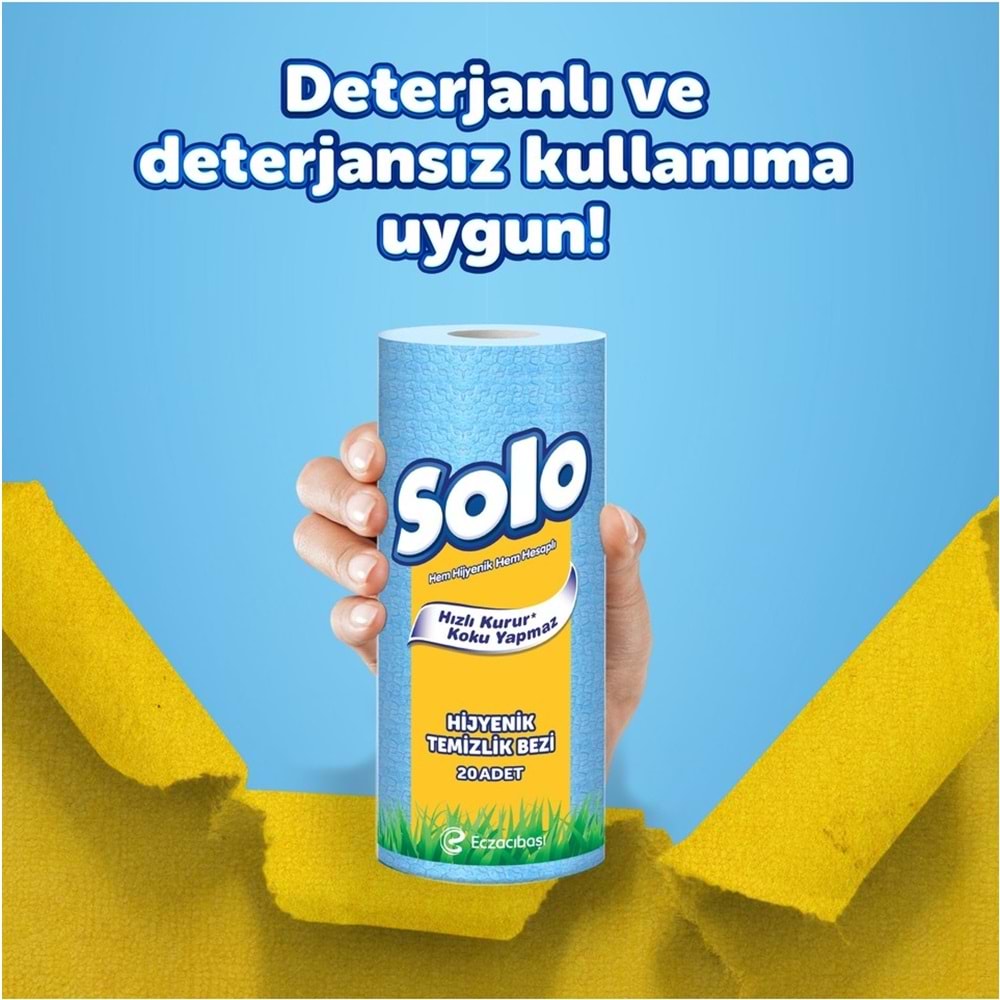 Solo Hijyenik Temizlik Bezi (İç adet 20 Li) (Kokusuz ve Hızla Kuruyan) (4 Lü Set)