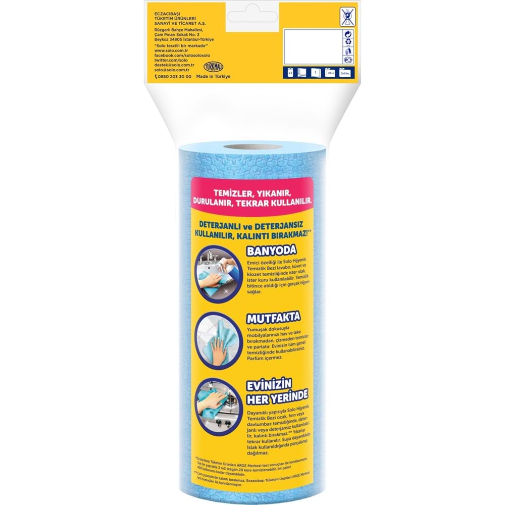 Solo Hijyenik Temizlik Bezi (İç adet 20 Li) (Kokusuz ve Hızla Kuruyan) (5 Li Set)