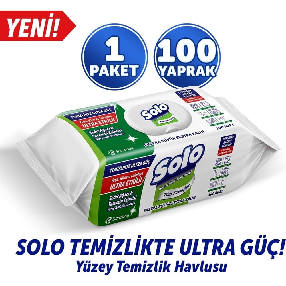 Solo Yüzey Temizlik Havlusu - Mendili 100 Yaprak Okaliptus & Çam Esintisi (4 Lü Set) 400 Yaprak