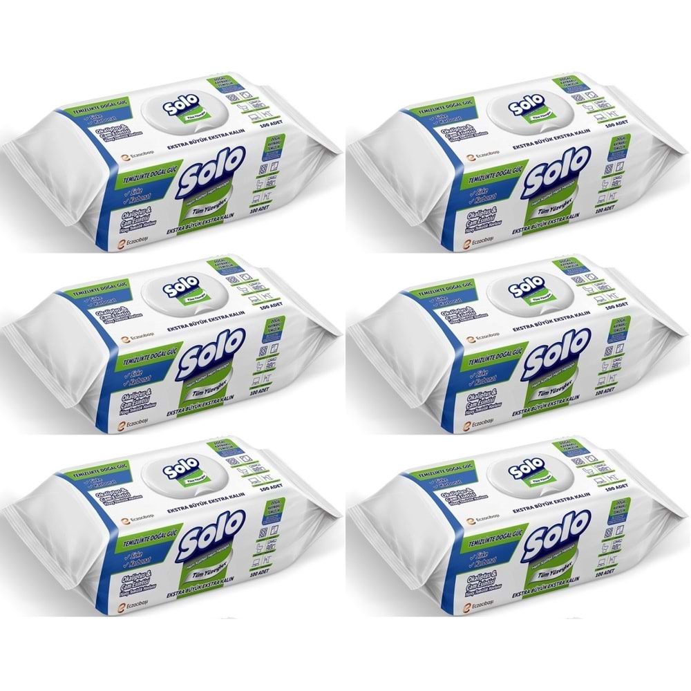 Solo Yüzey Temizlik Havlusu - Mendili 100 Yaprak Okaliptus & Çam Esintisi (6 Lı Set) 600 Yaprak