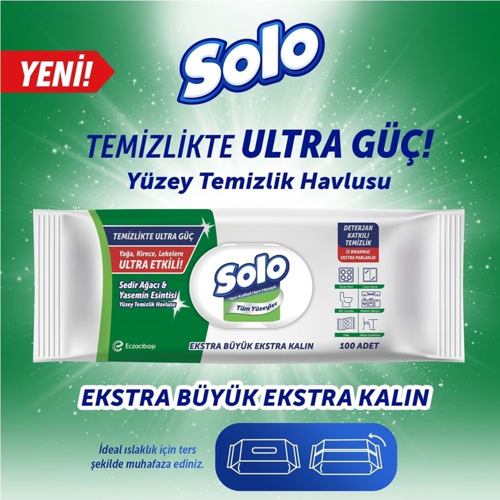 Solo Yüzey Temizlik Havlusu - Mendili 100 Yaprak Okaliptus & Çam Esintisi (9 Lu Set) 900 Yaprak