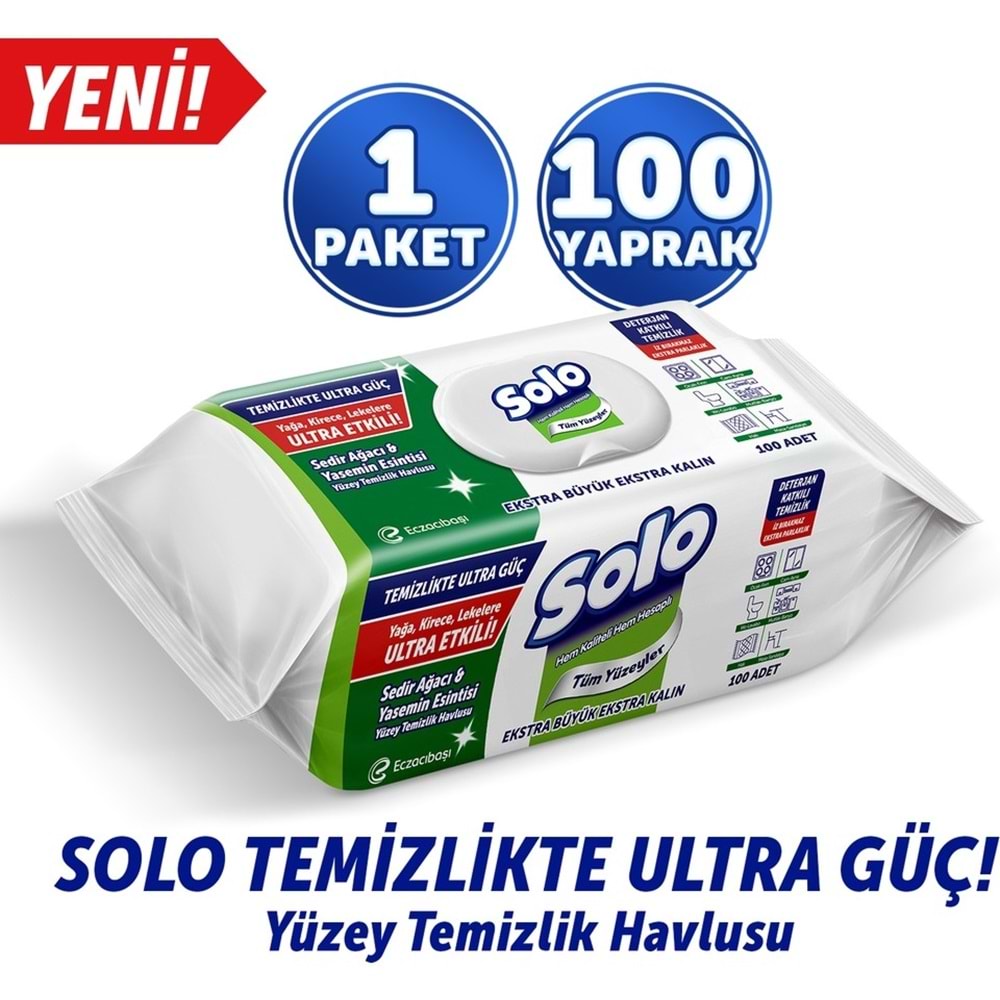 Solo Yüzey Temizlik Havlusu - Mendili 100 Yaprak Sedir Ağacı & Yasemin Esintisi (9 Lu Set) 900 Yprk