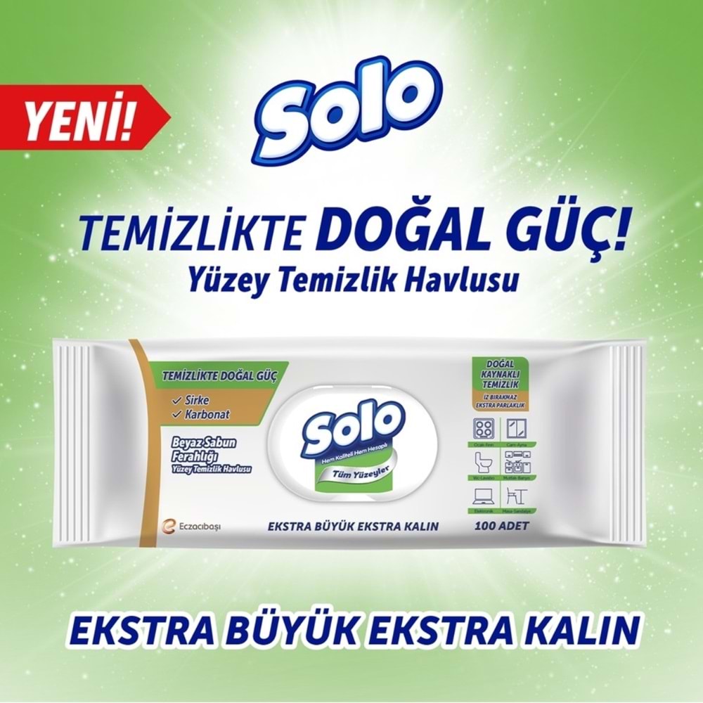 Solo Yüzey Temizlik Havlusu - Mendili 100 Yaprak Beyaz Sabun Ferahlığı (4 Lü Set) 400 Yaprak