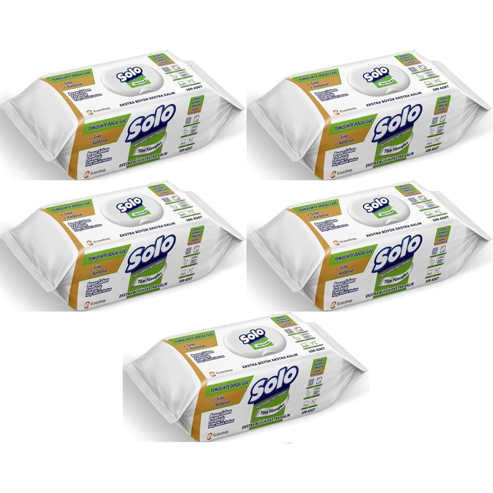 Solo Yüzey Temizlik Havlusu - Mendili 100 Yaprak Beyaz Sabun Ferahlığı (5 Li Set) 500 Yaprak