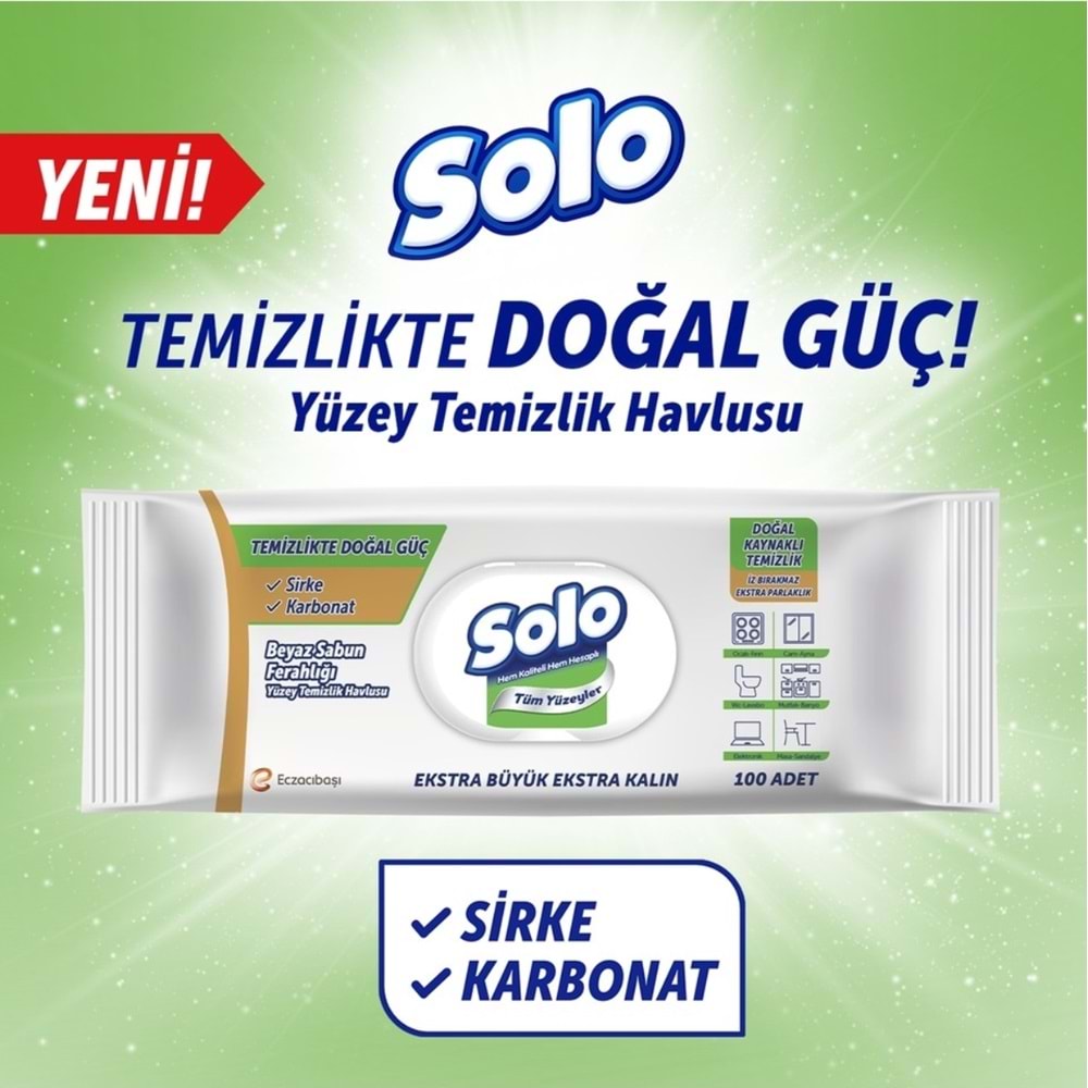 Solo Yüzey Temizlik Havlusu - Mendili 100 Yaprak Beyaz Sabun Ferahlığı (5 Li Set) 500 Yaprak