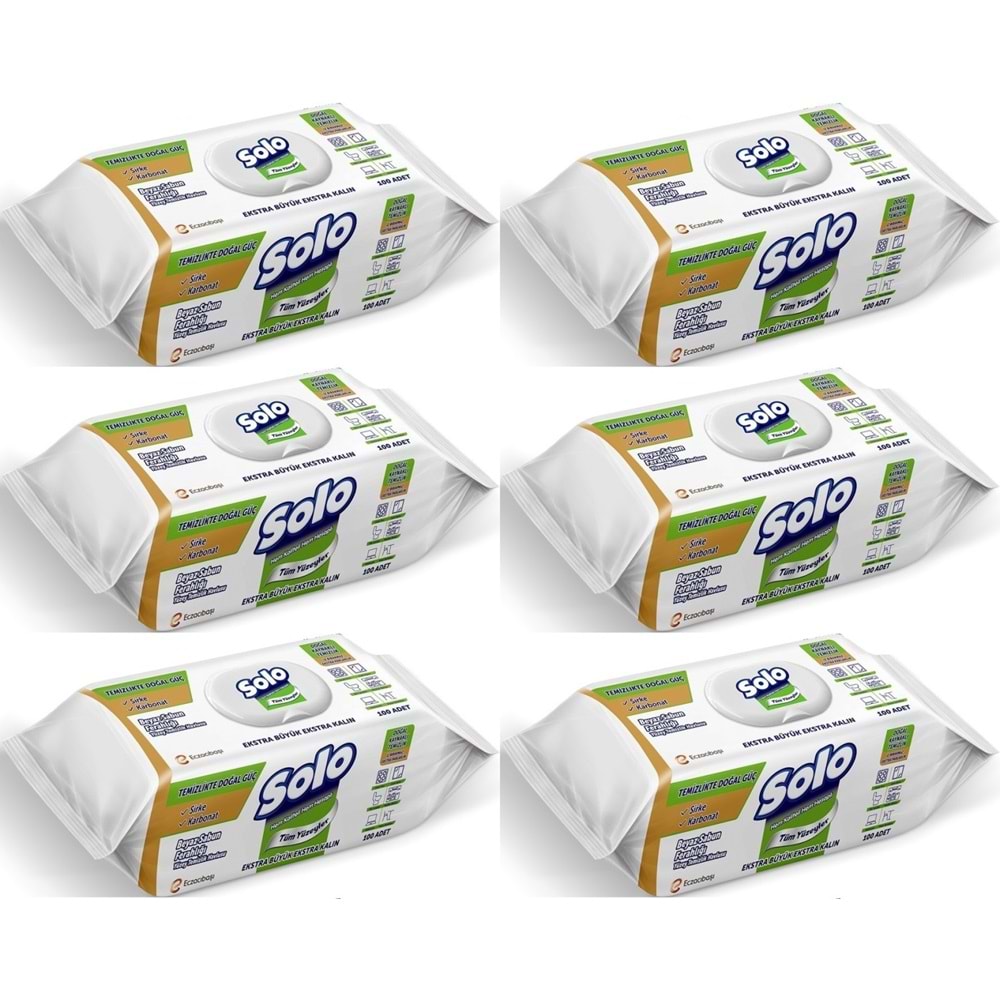 Solo Yüzey Temizlik Havlusu - Mendili 100 Yaprak Beyaz Sabun Ferahlığı (6 Lı Set) 600 Yaprak