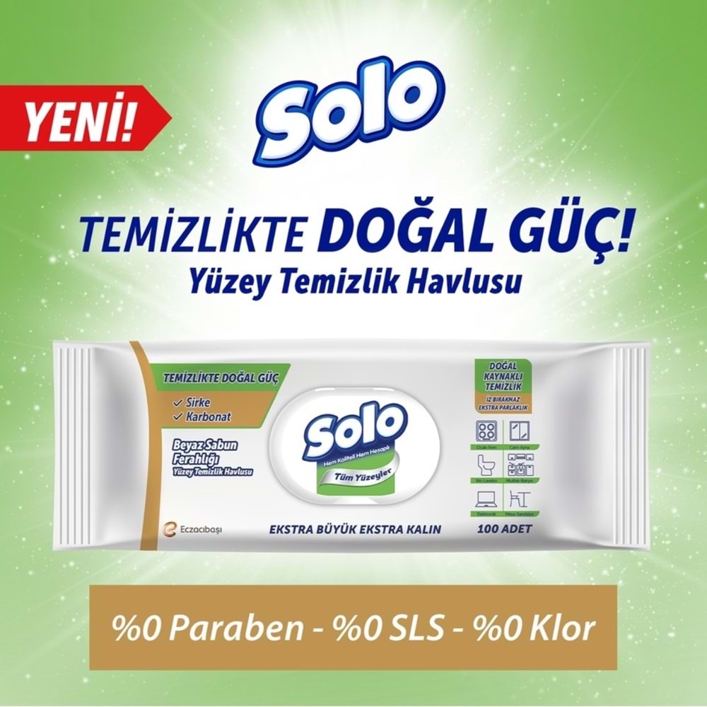 Solo Yüzey Temizlik Havlusu - Mendili 100 Yaprak Beyaz Sabun Ferahlığı (6 Lı Set) 600 Yaprak