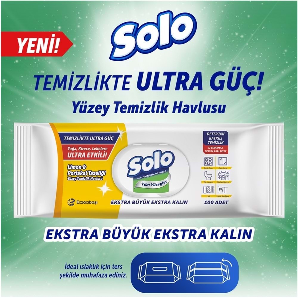 Solo Yüzey Temizlik Havlusu - Mendili 100 Yaprak Limon & Portakal Tazeliği (3 Lü Set) 300 Yaprak