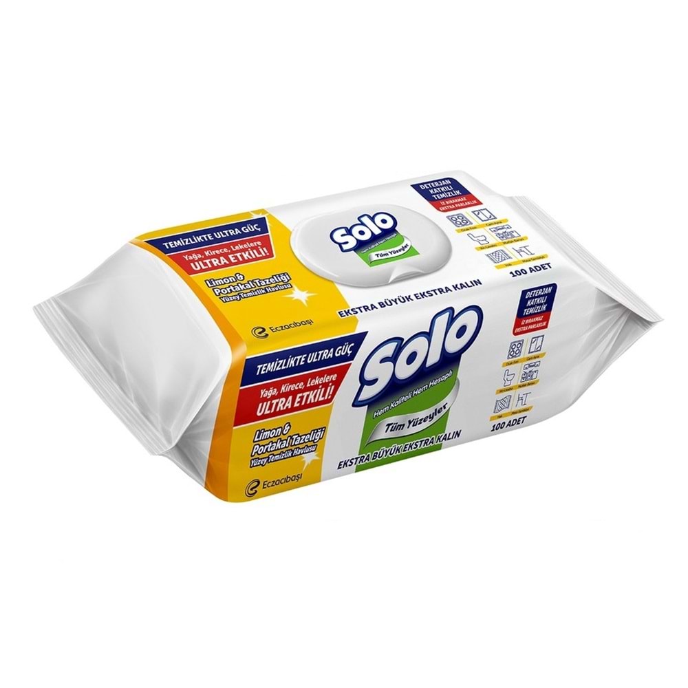 Solo Yüzey Temizlik Havlusu - Mendili 100 Yaprak Limon & Portakal Tazeliği (5 Li Set) 500 Yaprak