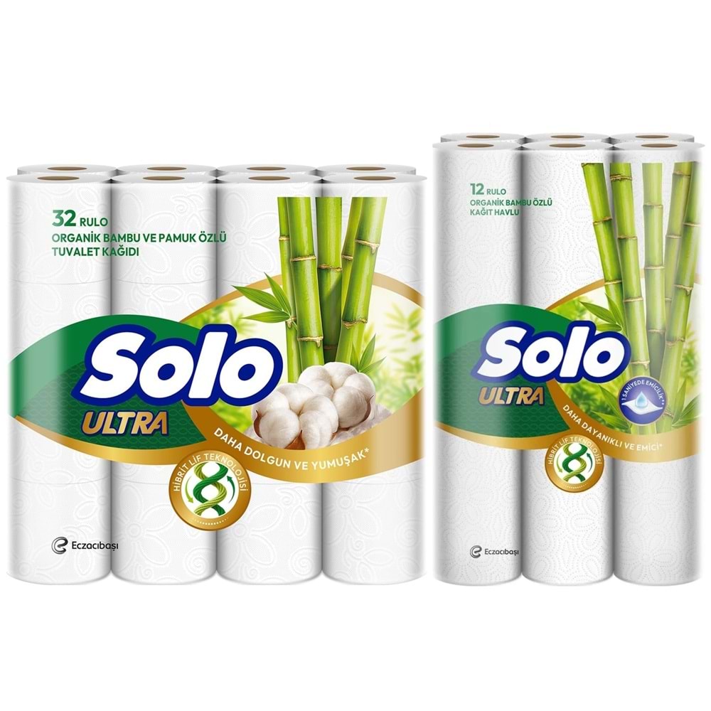 Solo Avantaj Set Ultra Kağıt Havlu 12 Li Rulo + 32 Rulo Tuvalet Kağıdı Organik Bambu ve Pamuk Özlü