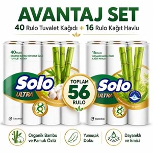 Solo Avantaj Set 40 Rulo Tuvalet Kağıdı + Ultra Kağıt Havlu 16 Lı Rulo Organik Bambu ve Pamuk Özlü