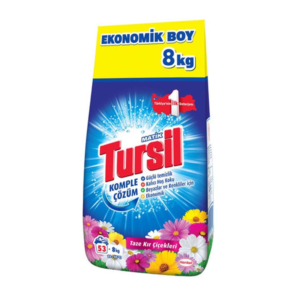 Tursil Matik Toz Çamaşır Deterjanı 8+8:16KG Taze Kır Çiçekleri + Leylak Bahçesi Beyaz ve Renkli