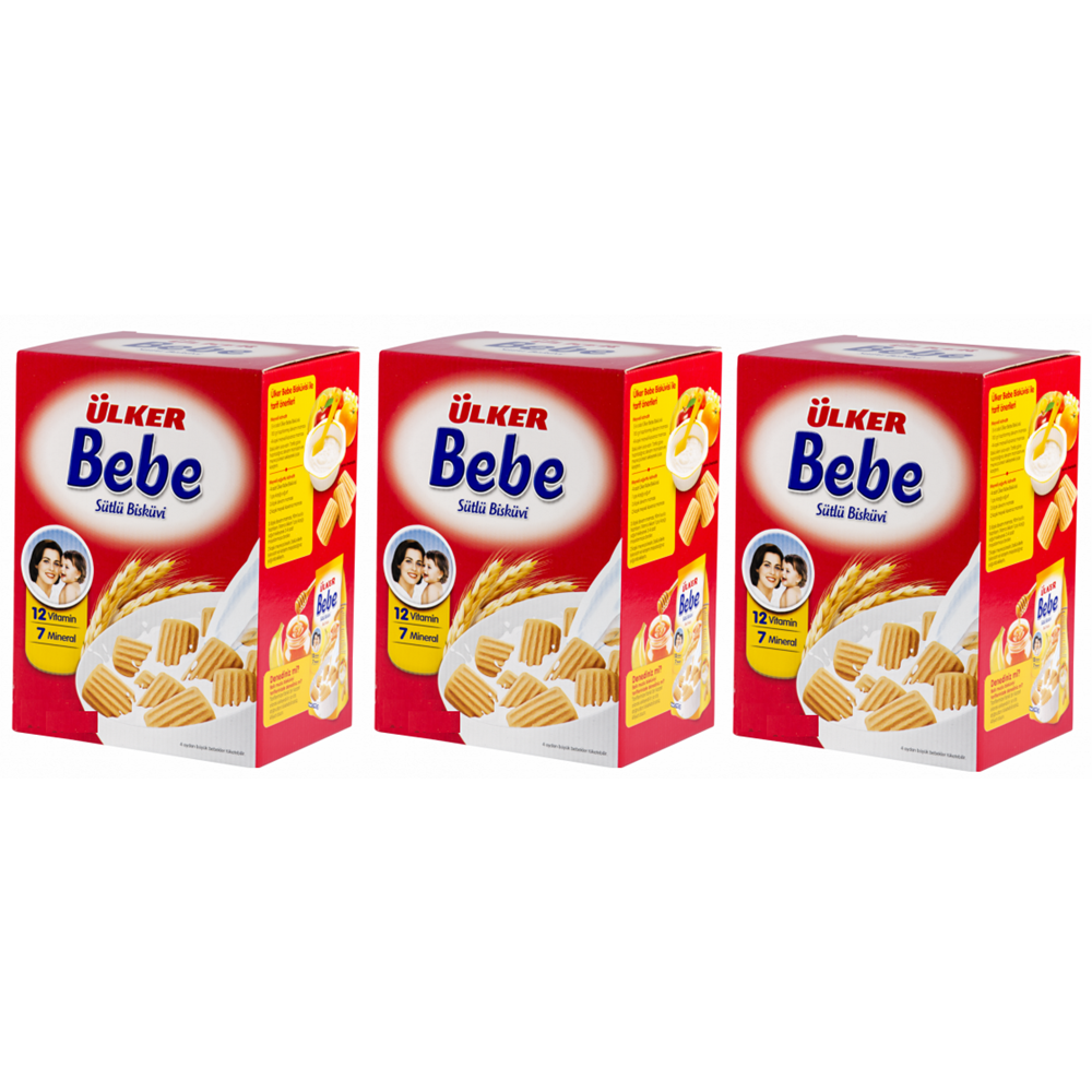 Ülker Sütlü Bebe Bisküvisi 800GR (12 Vitaminli 7 Minarelli) Kutu (3 Lü Set)