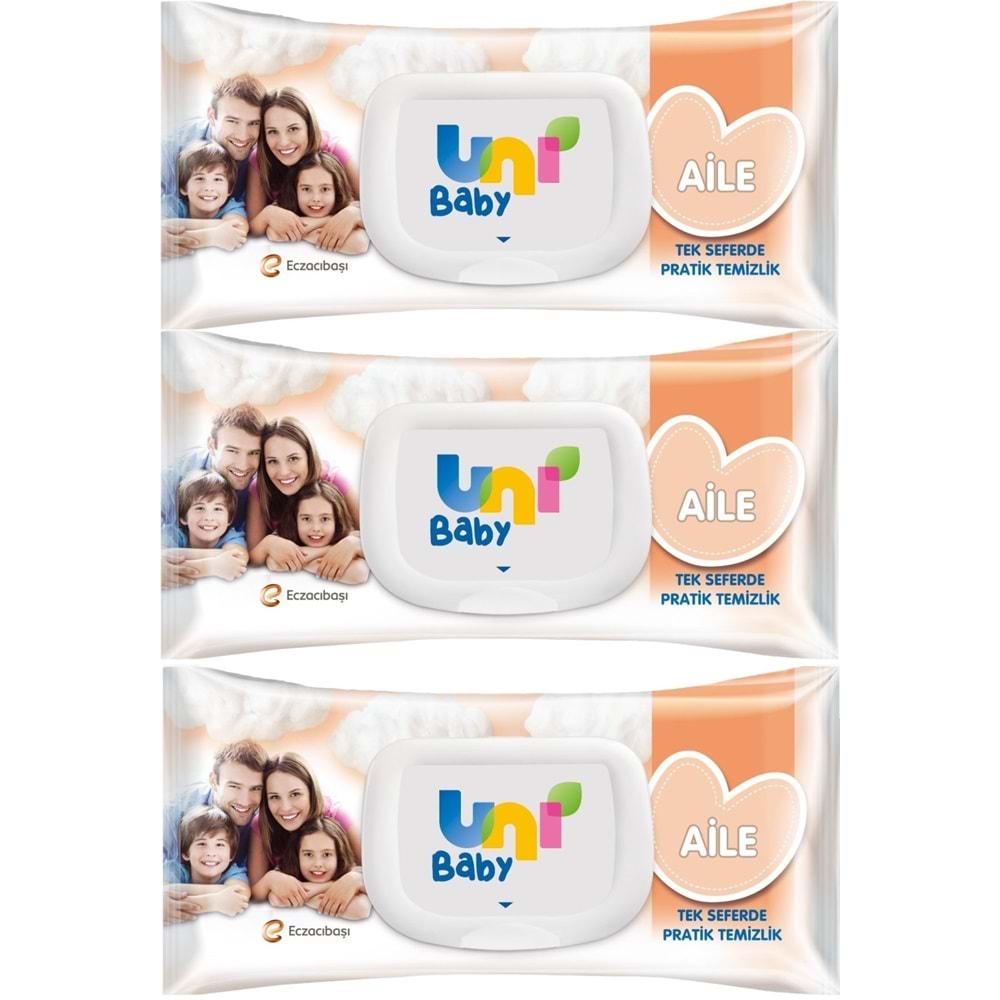 Uni Baby Islak Havlu Mendil 90 Yaprak Aile (3 Lü Set) 270 Yaprak Plastik Kapaklı
