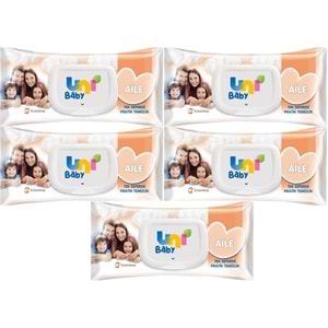 Uni Baby Islak Havlu Mendil 90 Yaprak Aile (5 Li Set) 450 Yaprak Plastik Kapaklı