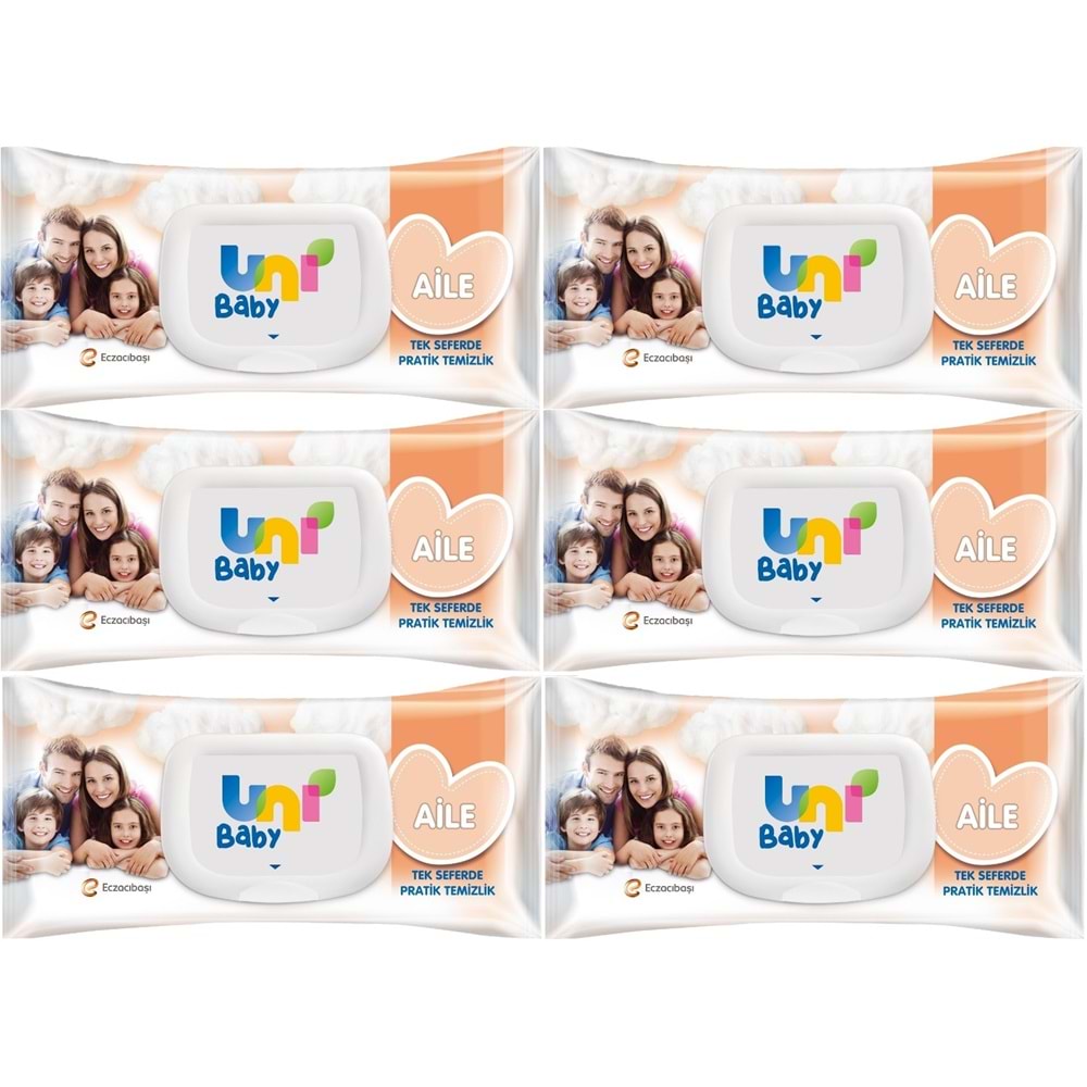 Uni Baby Islak Havlu Mendil 90 Yaprak Aile (6 Lı Set) 540 Yaprak Plastik Kapaklı