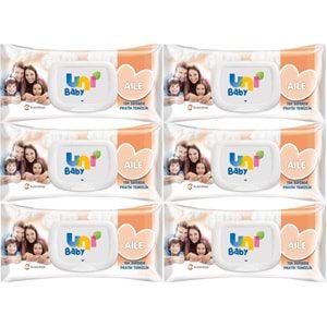 Uni Baby Islak Havlu Mendil 90 Yaprak Aile (6 Lı Set) 540 Yaprak Plastik Kapaklı