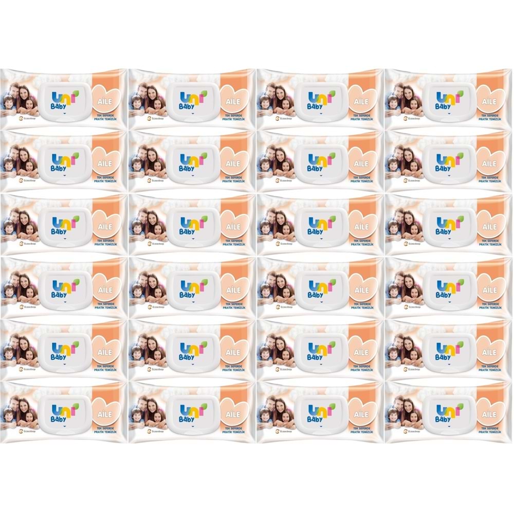 Uni Baby Islak Havlu Mendil 90 Yaprak Aile (24 Lü Set) 2160 Yaprak Plastik Kapaklı