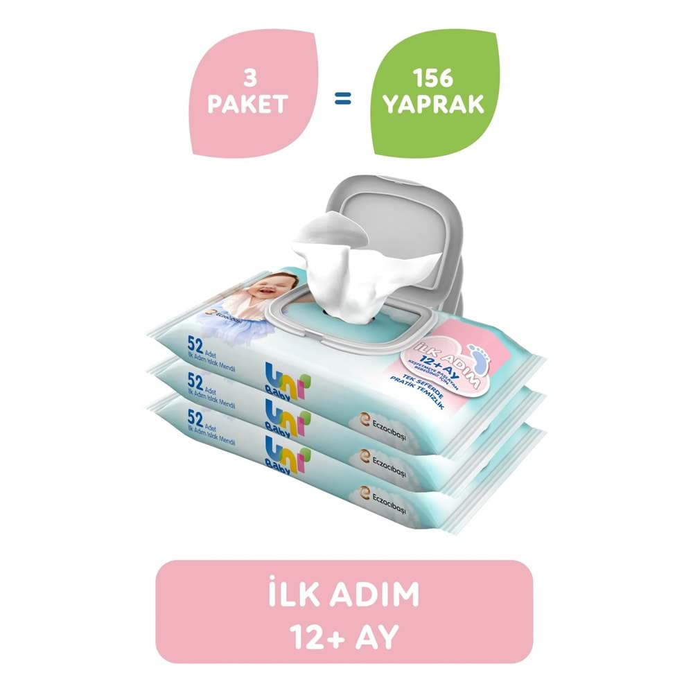 Uni Baby Islak Havlu Mendil İlk Adım 52 Yaprak (6 Lı Set) 312 Yaprak (2PK*3)