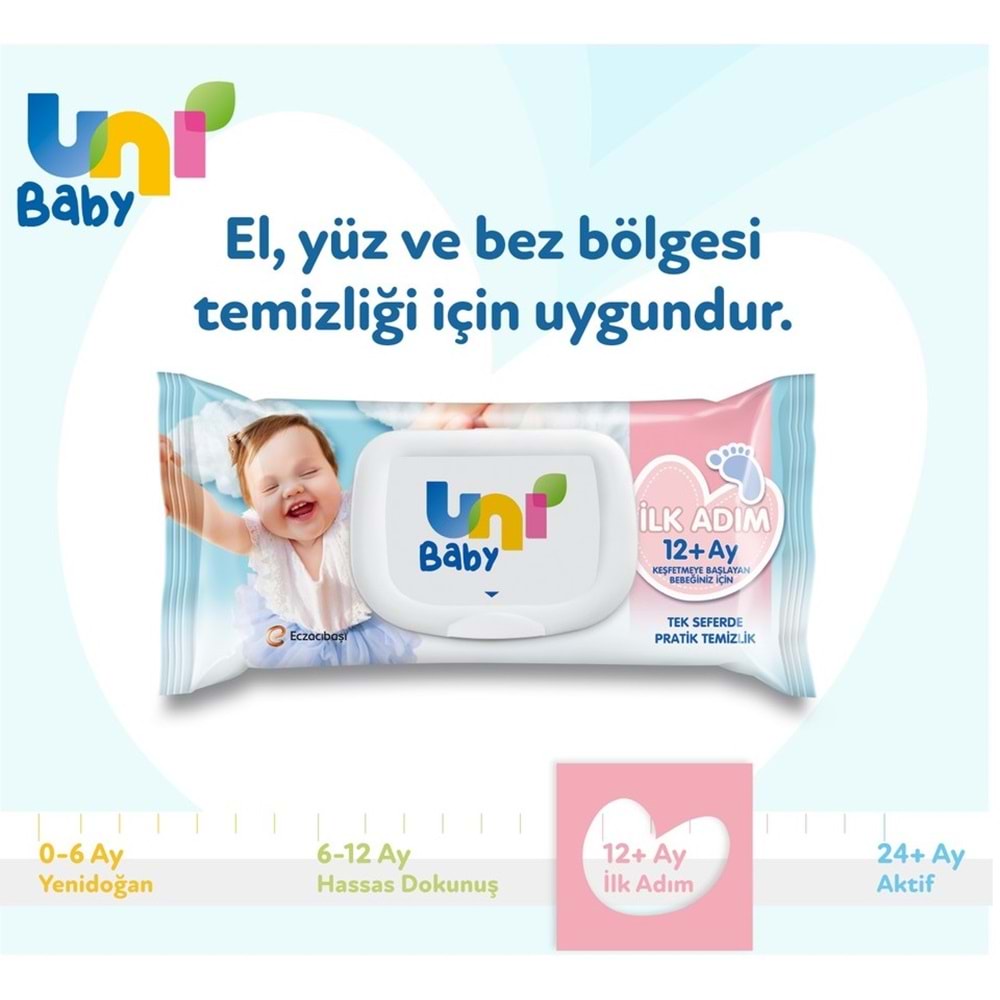 Uni Baby Islak Havlu Mendil İlk Adım 52 Yaprak (12 Li Set) 624 Yaprak (4PK*3)