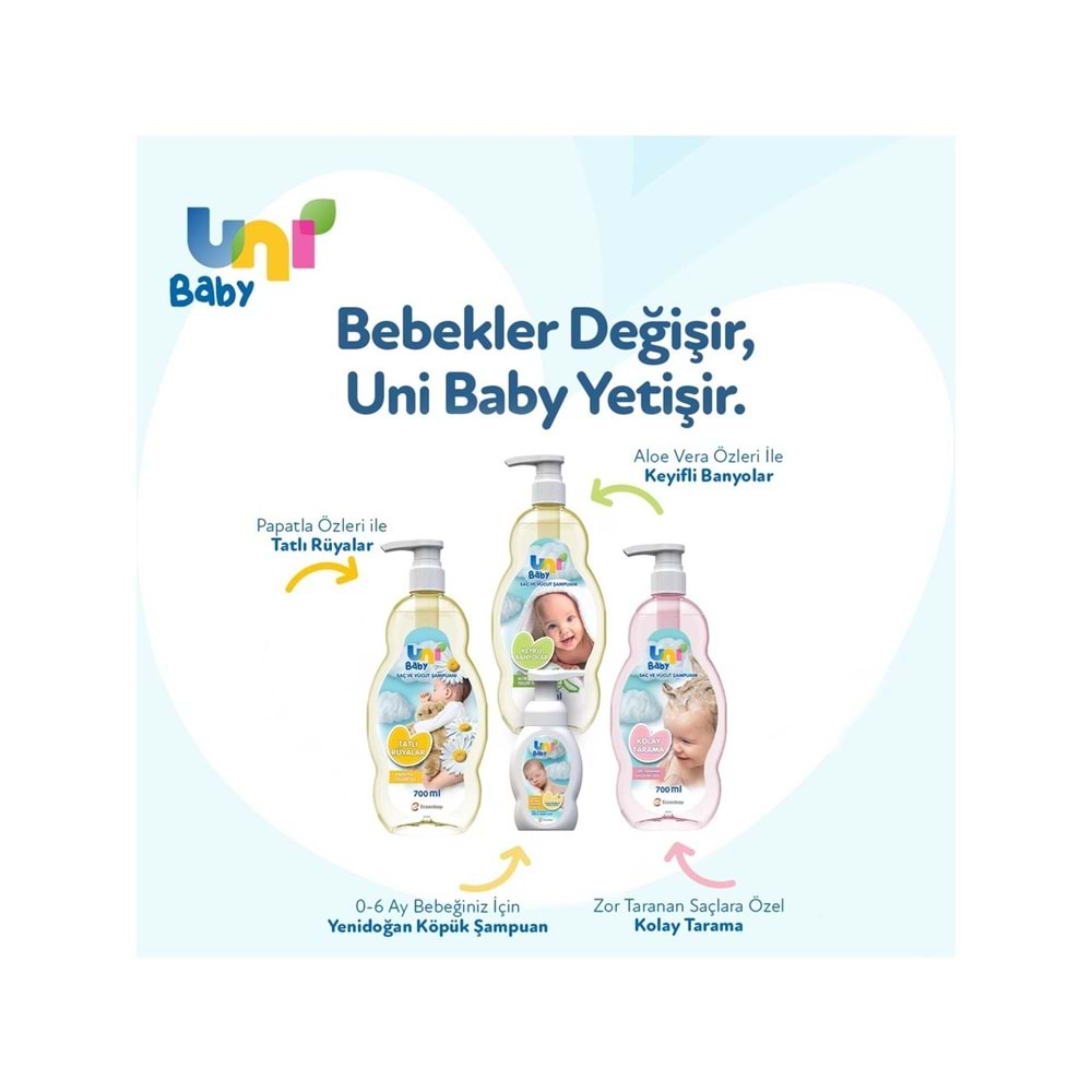 Uni Baby Bebek Saç ve Vücut Şampuanı 700ML Klasik (Pompalı) (4 Lü Set)