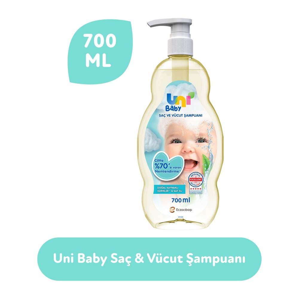 Uni Baby Bebek Saç ve Vücut Şampuanı 700ML Klasik (Pompalı) (4 Lü Set)