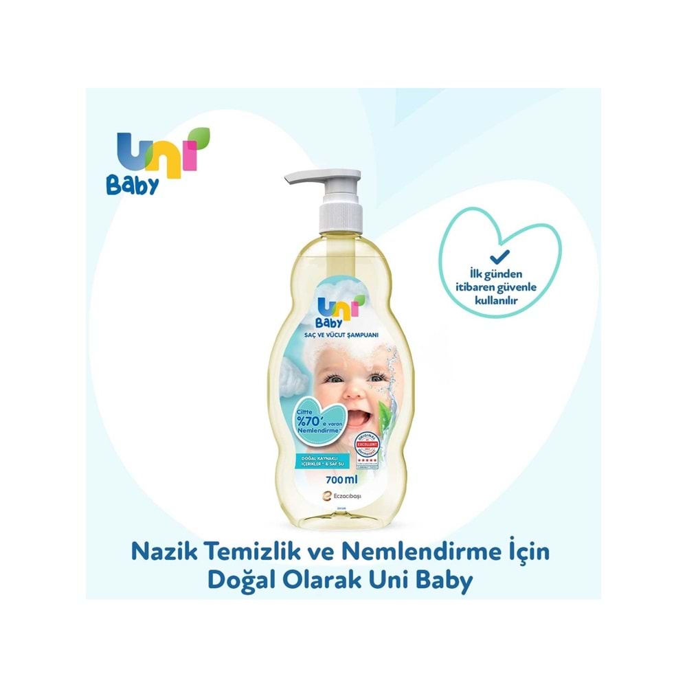 Uni Baby Bebek Saç ve Vücut Şampuanı 700ML Klasik (Pompalı) (4 Lü Set)