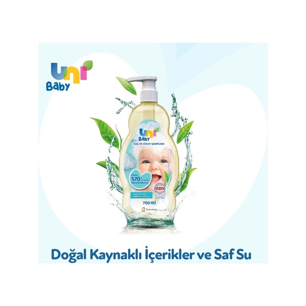 Uni Baby Bebek Saç ve Vücut Şampuanı 700ML Klasik (Pompalı) (4 Lü Set)