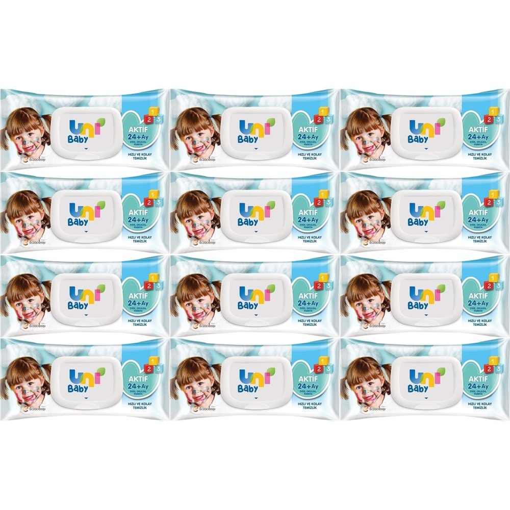 Uni Baby Islak Havlu Mendil 72 Yaprak Aktif (12 Li Set) 864 Yaprak Plastik Kapaklı