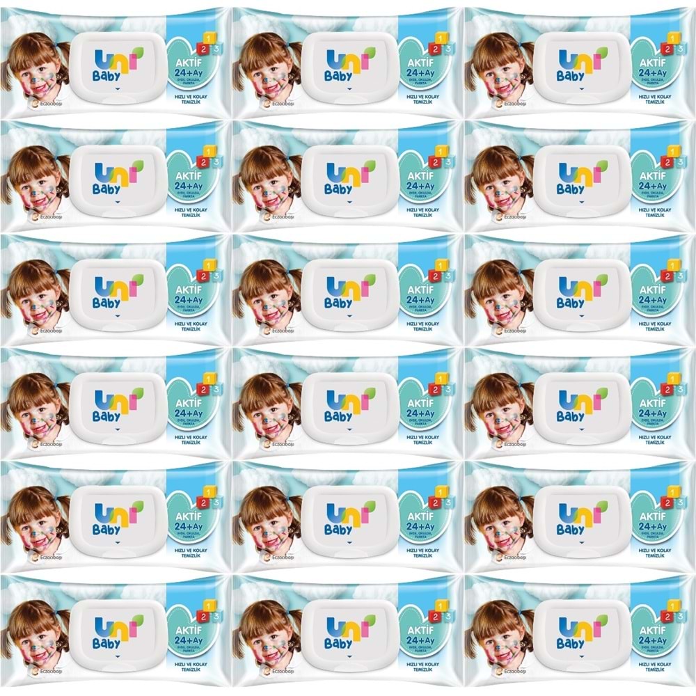 Uni Baby Islak Havlu Mendil 72 Yaprak Aktif (18 Li Set) 1296 Yaprak Plastik Kapaklı