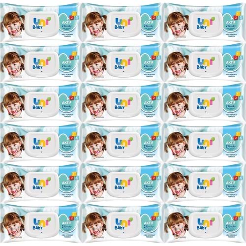 Uni Baby Islak Havlu Mendil 72 Yaprak Aktif (18 Li Set) 1296 Yaprak Plastik Kapaklı