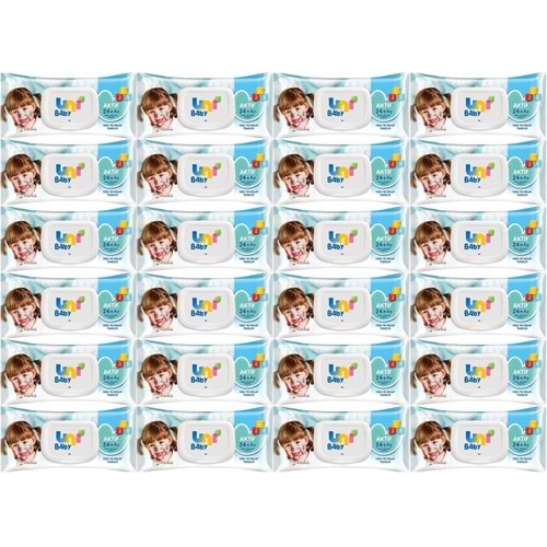 Uni Baby Islak Havlu Mendil 72 Yaprak Aktif (24 Lü Set) 1728 Yaprak Plastik Kapaklı