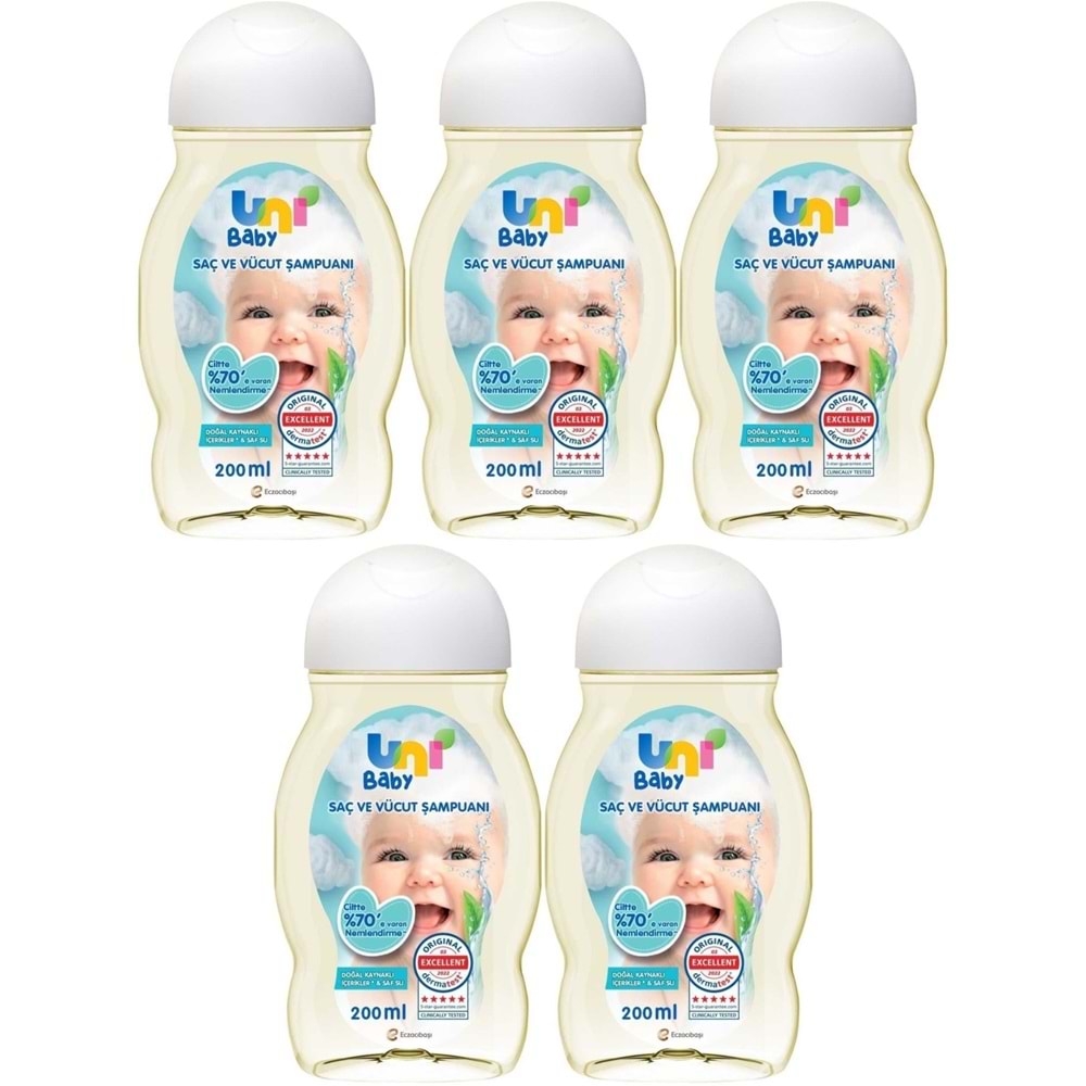 Uni Baby Bebek Saç ve Vücut Şampuanı 200ML Klasik (5 Li Set)