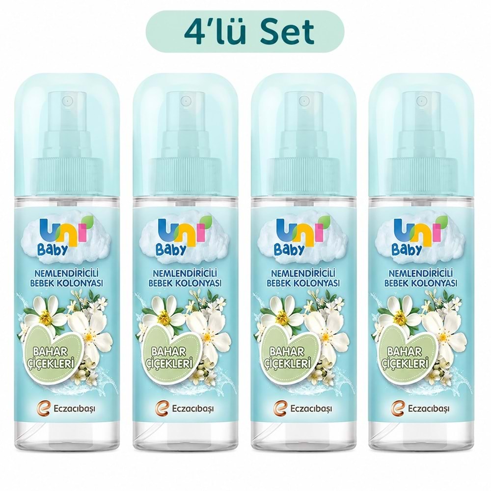 Uni Baby Bebek Kolonyası 150ML Nemlendiricili - Bahar Çiçekleri (4 Lü Set)