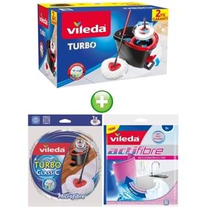 Vileda Turbo Pedallı Temizlik Seti (Komple Set)+Turbo Yedek Mop Paspas Ucu+Actifibre Mikrofiber Bez