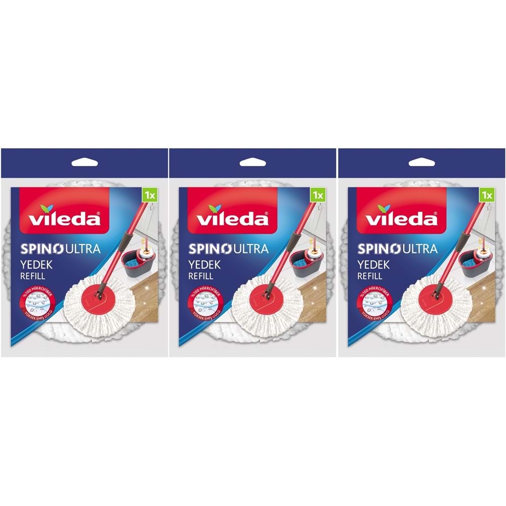 Vileda Spino Ultra Yedek Mop Paspas Ucu (%100 Mikrofiber) (3 Lü Set)