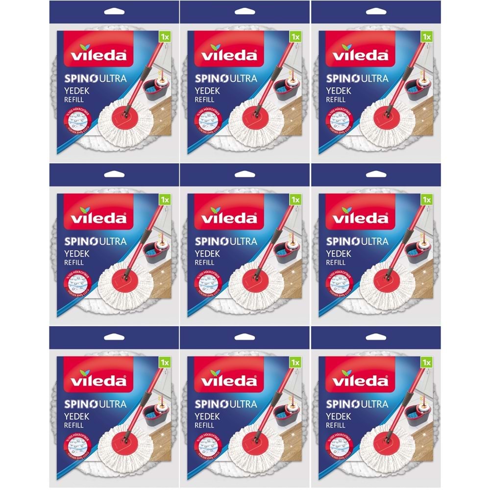 Vileda Spino Ultra Yedek Mop Paspas Ucu (%100 Mikrofiber) (9 Lu Set)