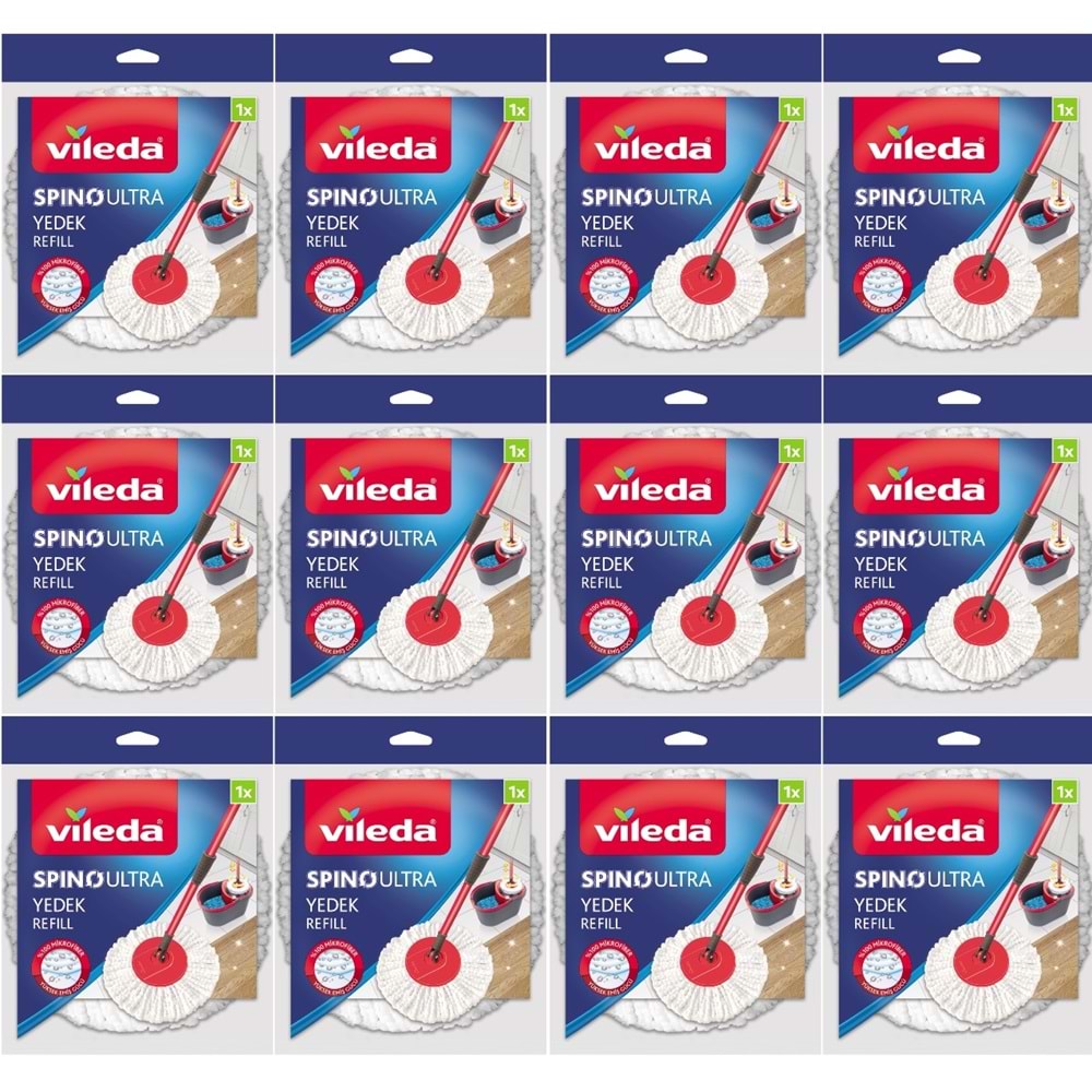 Vileda Spino Ultra Yedek Mop Paspas Ucu (%100 Mikrofiber) (12 Li Set)