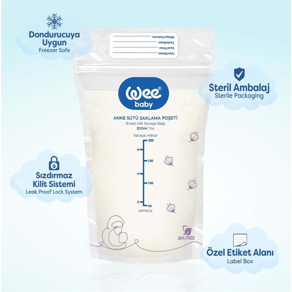 Wee Baby Anne Sütü - Süt Saklama Poşeti 60 Lı Set (Dondurucuya Uygun) (3PK*20)