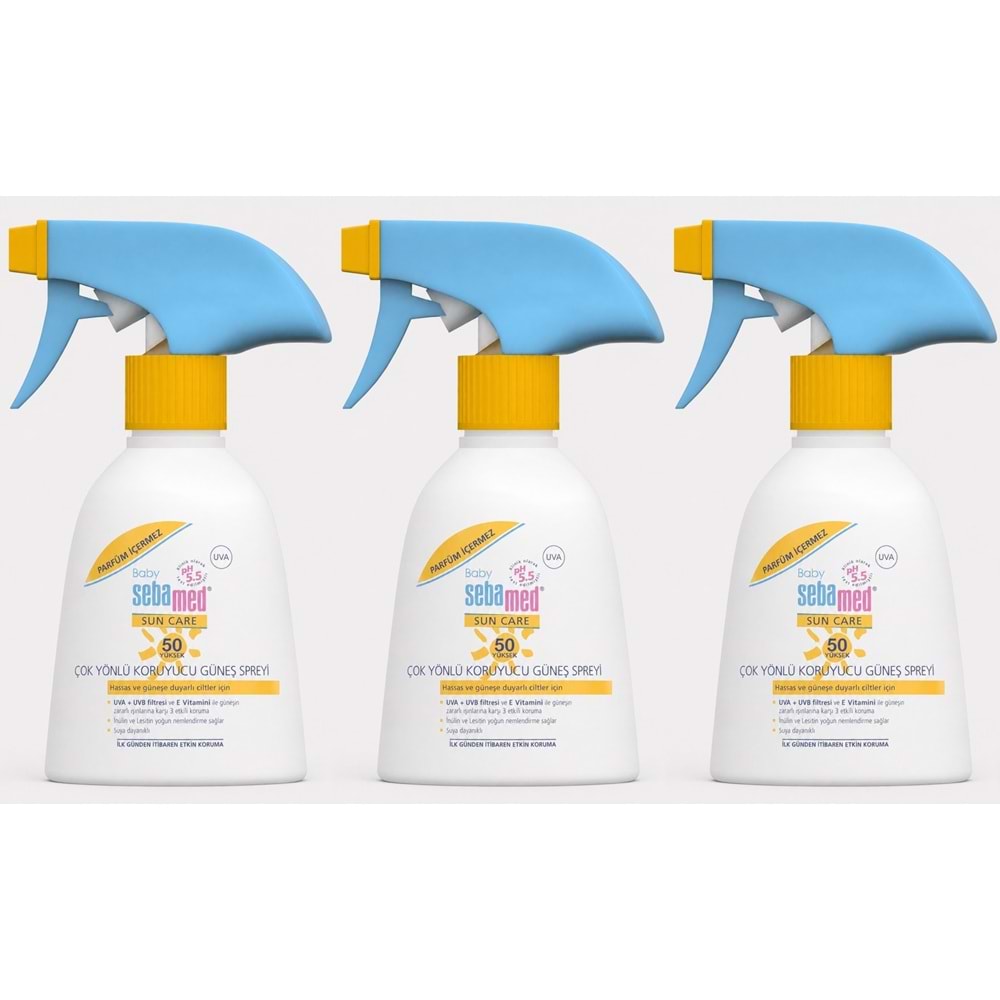 Sebamed Sun Care Bebek Güneş Losyonu Kremi Sprey 50+ 200ML PARFÜMSÜZ (Hassas Ciltler) (3 Lü Set)