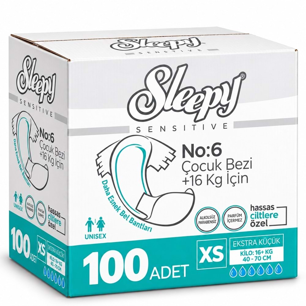 Sleepy Çocuk Bezi Bel Bantlı XS - Extra Küçük - Ekstra Küçük 100 Adet (16+ KG Bel Ölçüsü 40-70 CM)