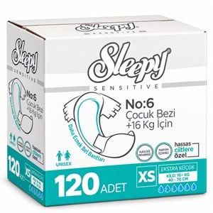 Sleepy Çocuk Bezi Bel Bantlı XS - Extra Küçük - Ekstra Küçük 120 Adet (16+ KG Bel Ölçüsü 40-70 CM)